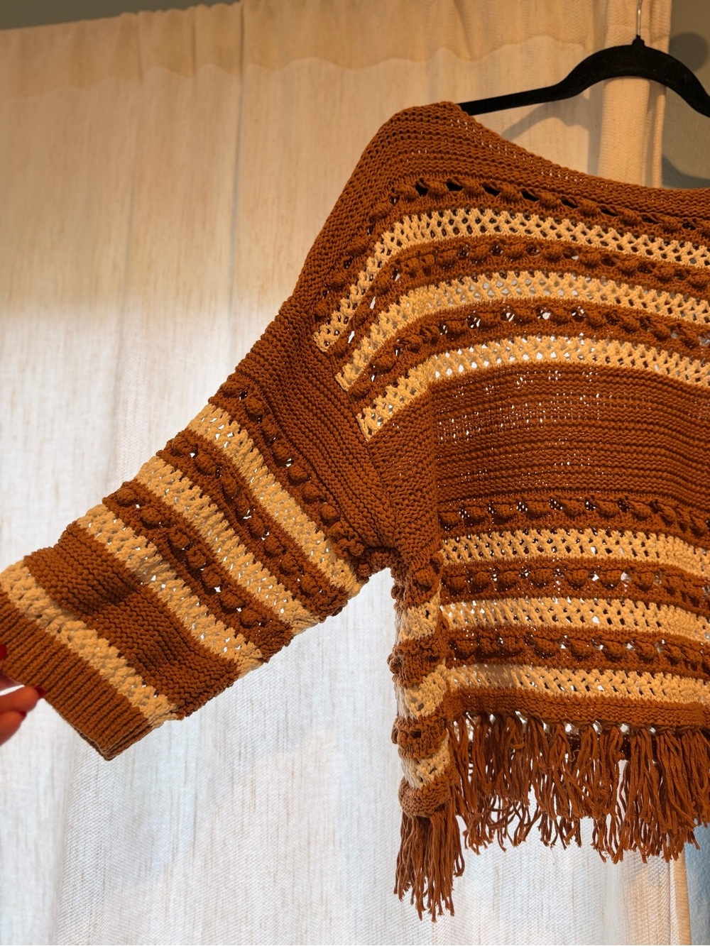 Lou & Grey Rust and Cream Striped Crochet Fringe Sweater Top - Picture 3 of 4